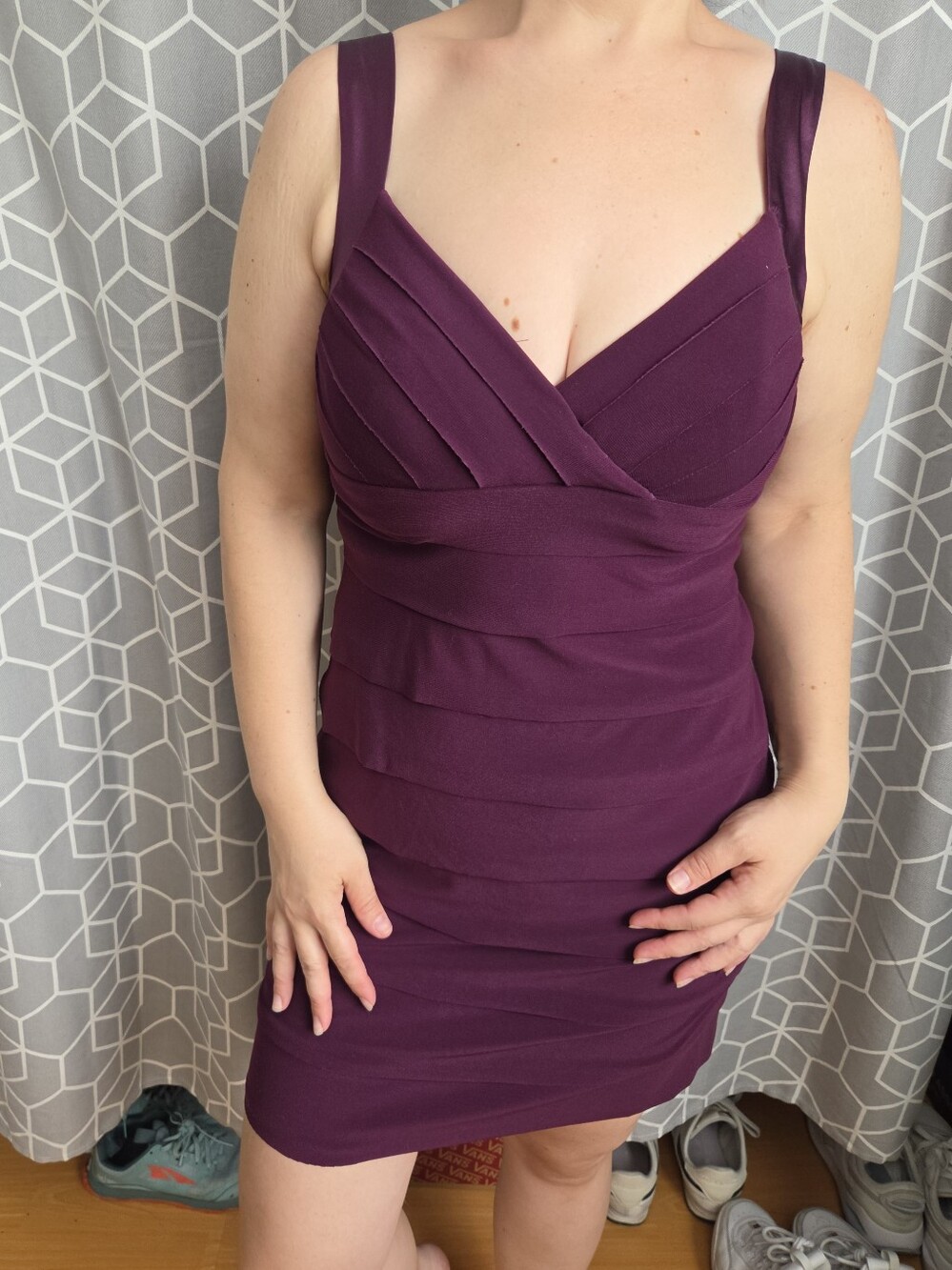 City Triangles Sleeveless Deep Plum Layered Bodycon Dress